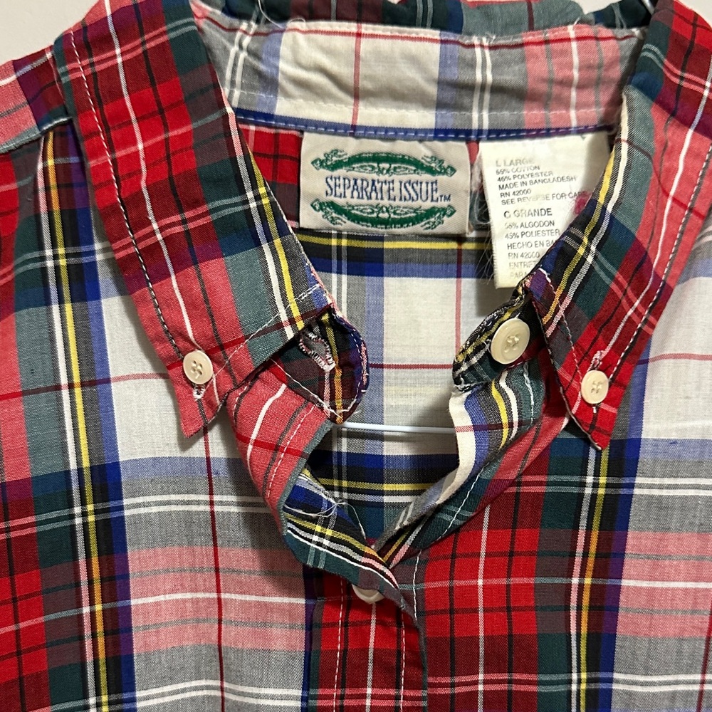 Vintage Red Plaid Men's Button Down long sleeve Shirt Sz L EUC